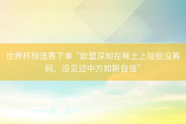 世界杯预选赛下单 “欧盟深知在稀土上险些没筹码，没见过中方如斯自信”