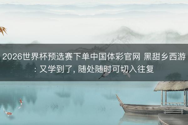 2026世界杯预选赛下单中国体彩官网 黑甜乡西游: 又学到了, 随处随时可切入往复