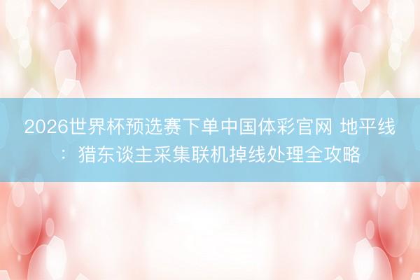 2026世界杯预选赛下单中国体彩官网 地平线：猎东谈主采集联机掉线处理全攻略